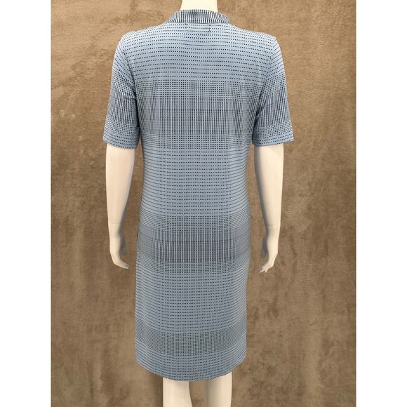 Grayson Dress Womens Medium Blue Stripe Dots Shift V-Neck Office Work‎ Travel - Picture 5 of 10